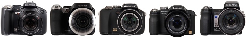Canon PowerShot S5 IS vs. Fujifilm FinePix S8000fd vs. Olympus SP-560UZ vs. Panasonic DMC-FZ18 vs. Sony DSC-H9